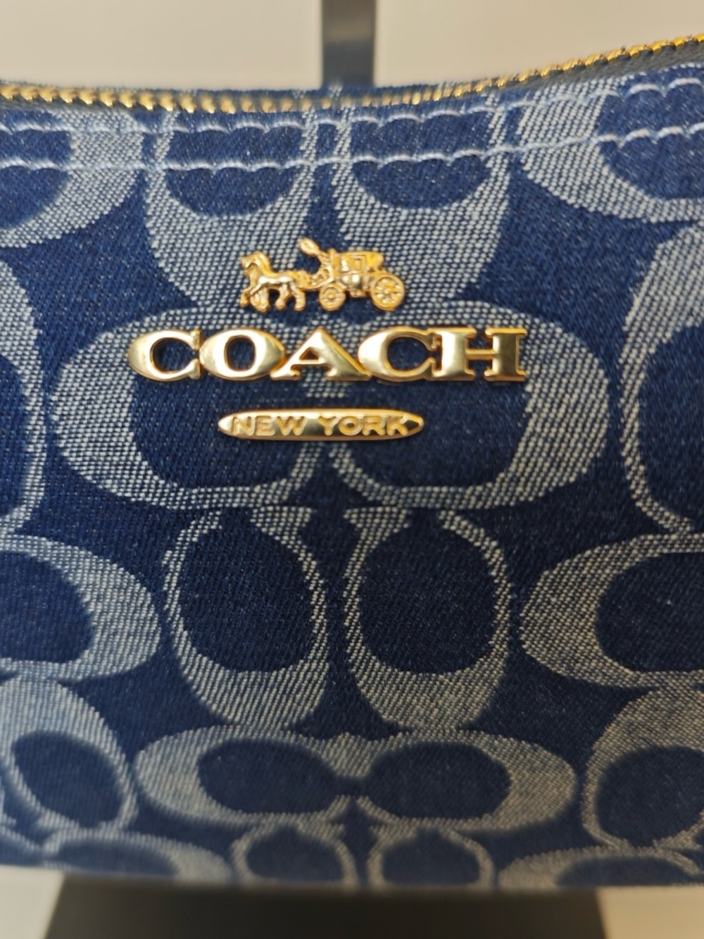 Coach Blue Signature Jacquard Shoulder Bag with Tan Strap - Picture 10 of 10